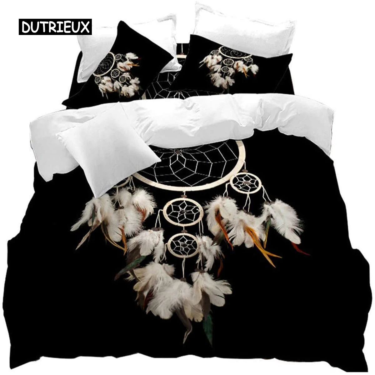 Feather Duvet Cover Set Bohemian Style Comforter Cover Dream Catcher Bedding Set Double Queen King Size Polyester Qulit Cover