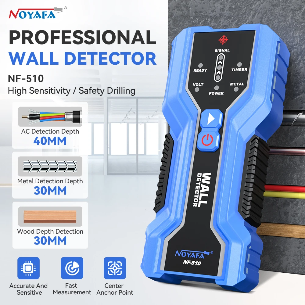 

NOYAFA NF-510 Настенный сканер Stud Finder Профессиональный металлоискатель для обнаружения металла, дерева, переменного тока, живые провода, медь