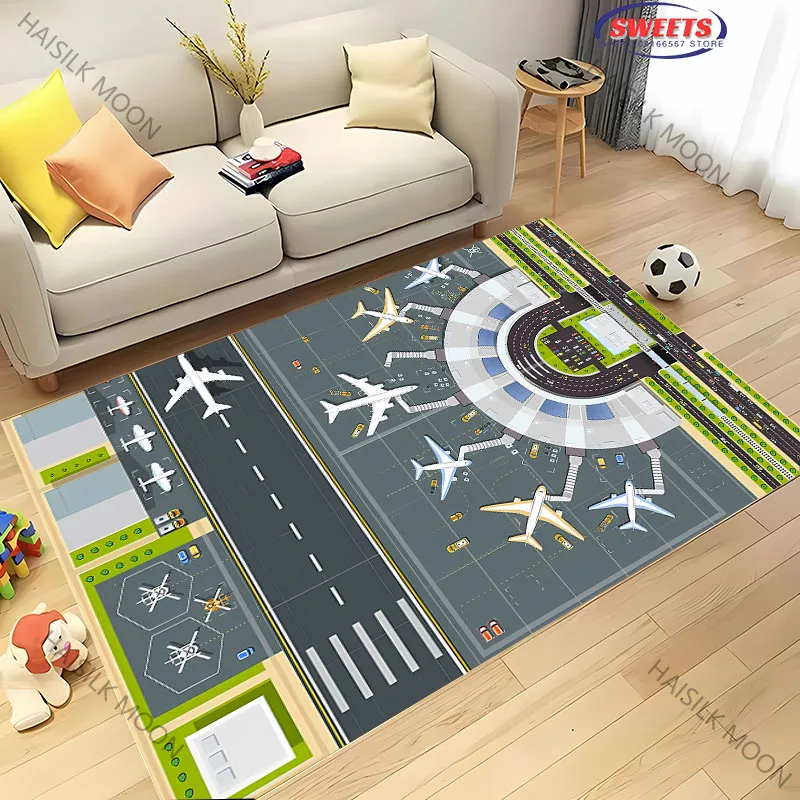 Aviation Theme Airplane Runway Carpet for Home Soft Rug Kid's Playmat Coffee Table Mat Leisure Balcony Doormat Washable Mat