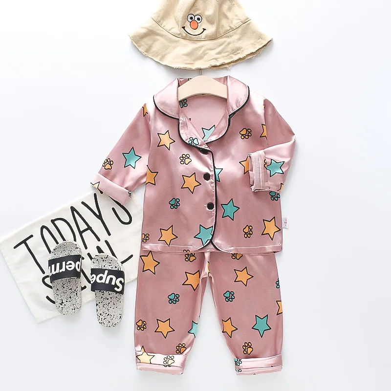 Seiden-Satin-Pyjama-Sets für Kleinkinder, Cartoon-Pyjamas für Kinder, Jungen-Schlafanzug, Baby-Schlafanzug, Mädchen-Freizeitkleidung für Zuhause, Jungen-Loungewear – Detail 17