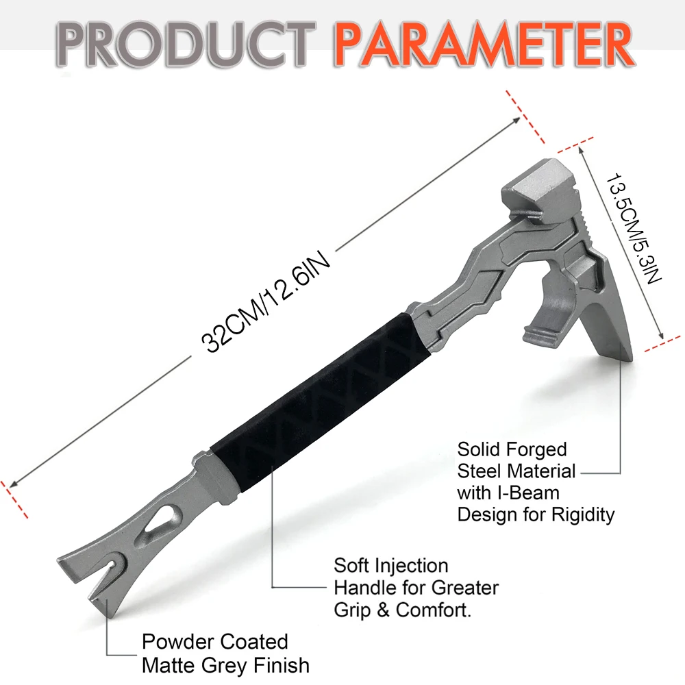 Outdoor Multifunctional Hammer Demolition Tool Hammer Hand Tool with Crowbar Fire Rescue Tool Window Breaker