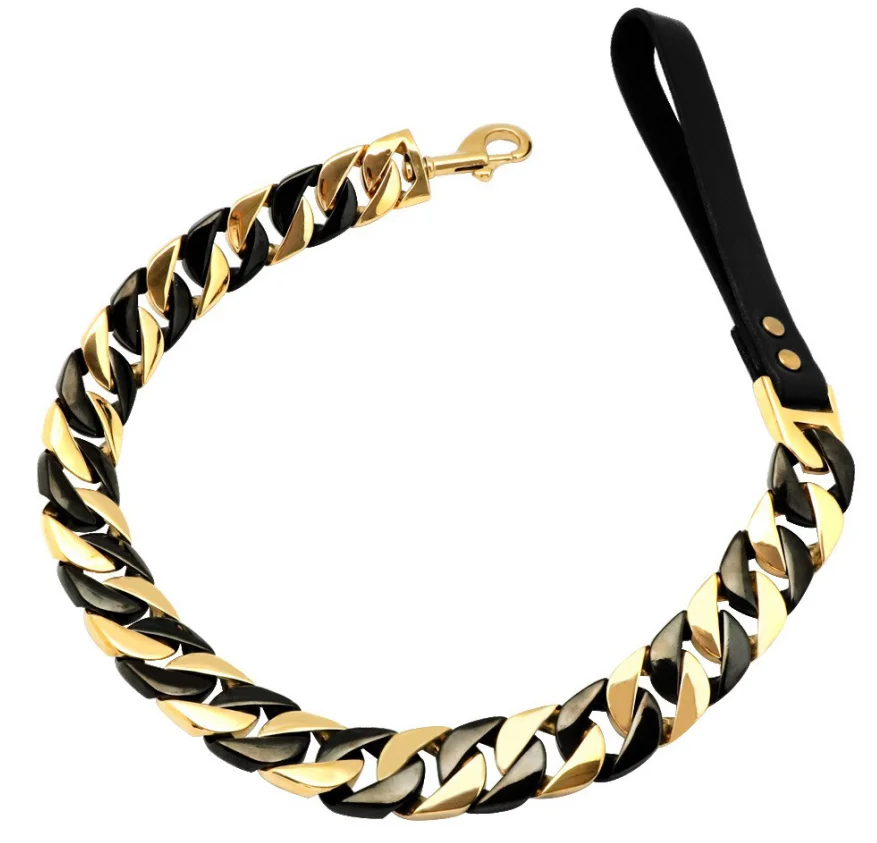 

Gold Black Chain Stainless Steel Dog Chain Leash Collar Strong Pet Dog Lead For Medium Large Dogs Bulldog Pitbull