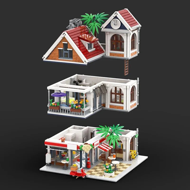 2903 pièces Moc maison de ville avec magasin de Kebab modularité blocs de construction assemblage Architecture briques maisons jouets enfants éducation cadeaux