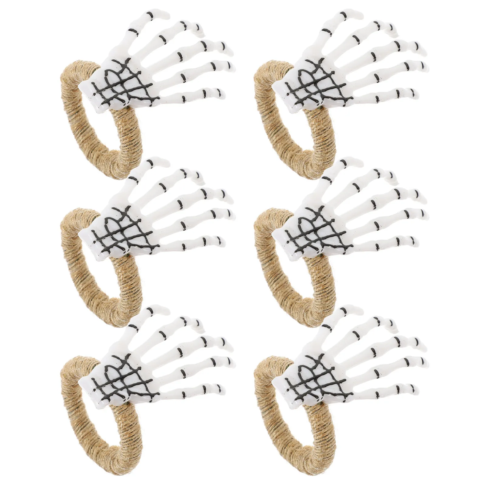Halloween Skull Hand-Shaped Napkin Rings Set – 6 pcs, Multi-Functional Table Decor for Dining & Wine Bottles