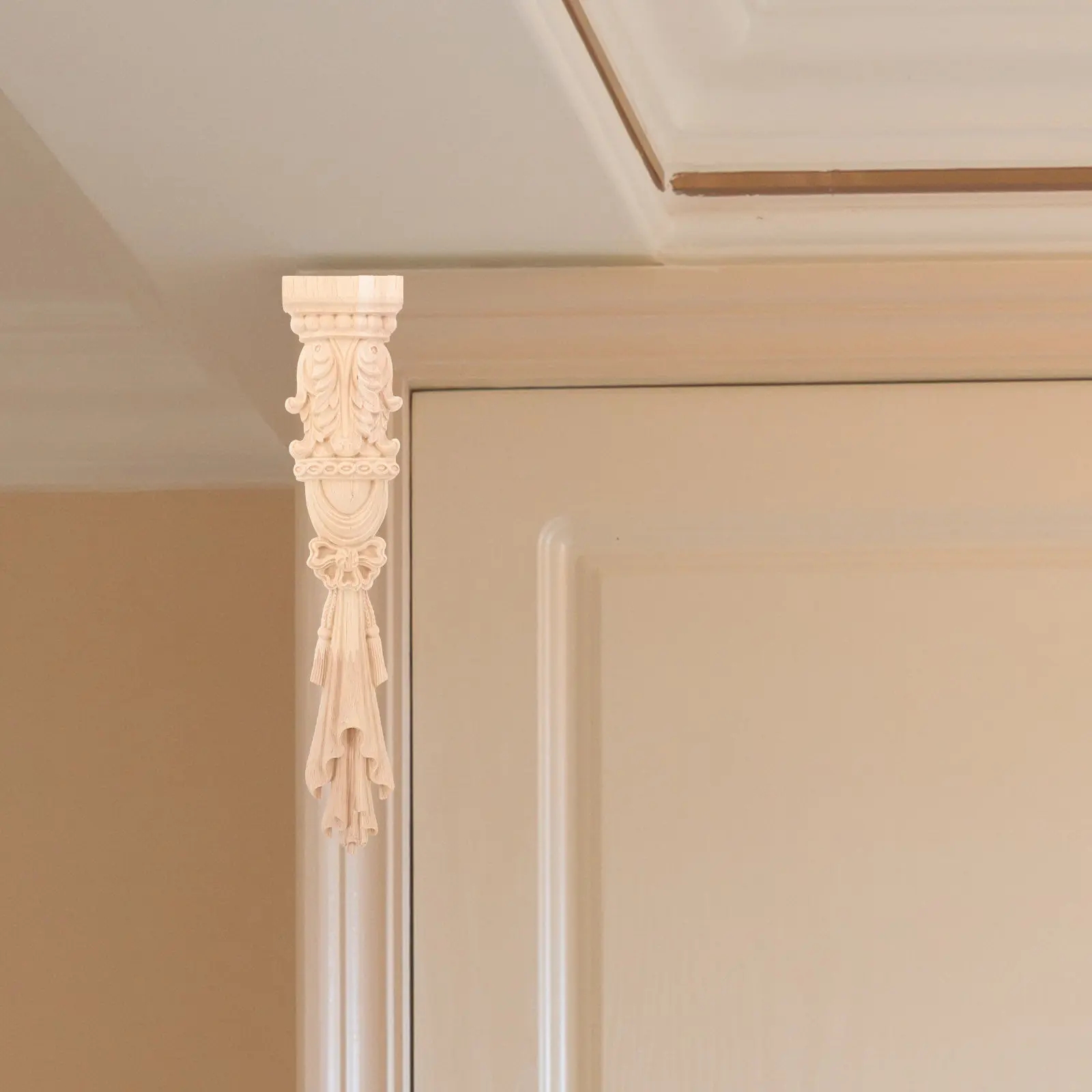 Solid Wood Carved Column Head Decorative Applique for Cabinet Door Furniture Decoration Wood Onlay Trim Molding Retro Furniture