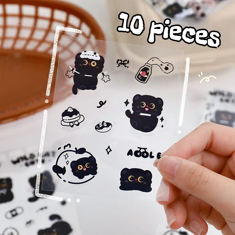 

10 шт., наклейки с милым черным котом, кавайные животные, водонепроницаемые наклейки для чехлов для телефонов, чашки для воды, принадлежности для журналов для скрапбукинга для девочек