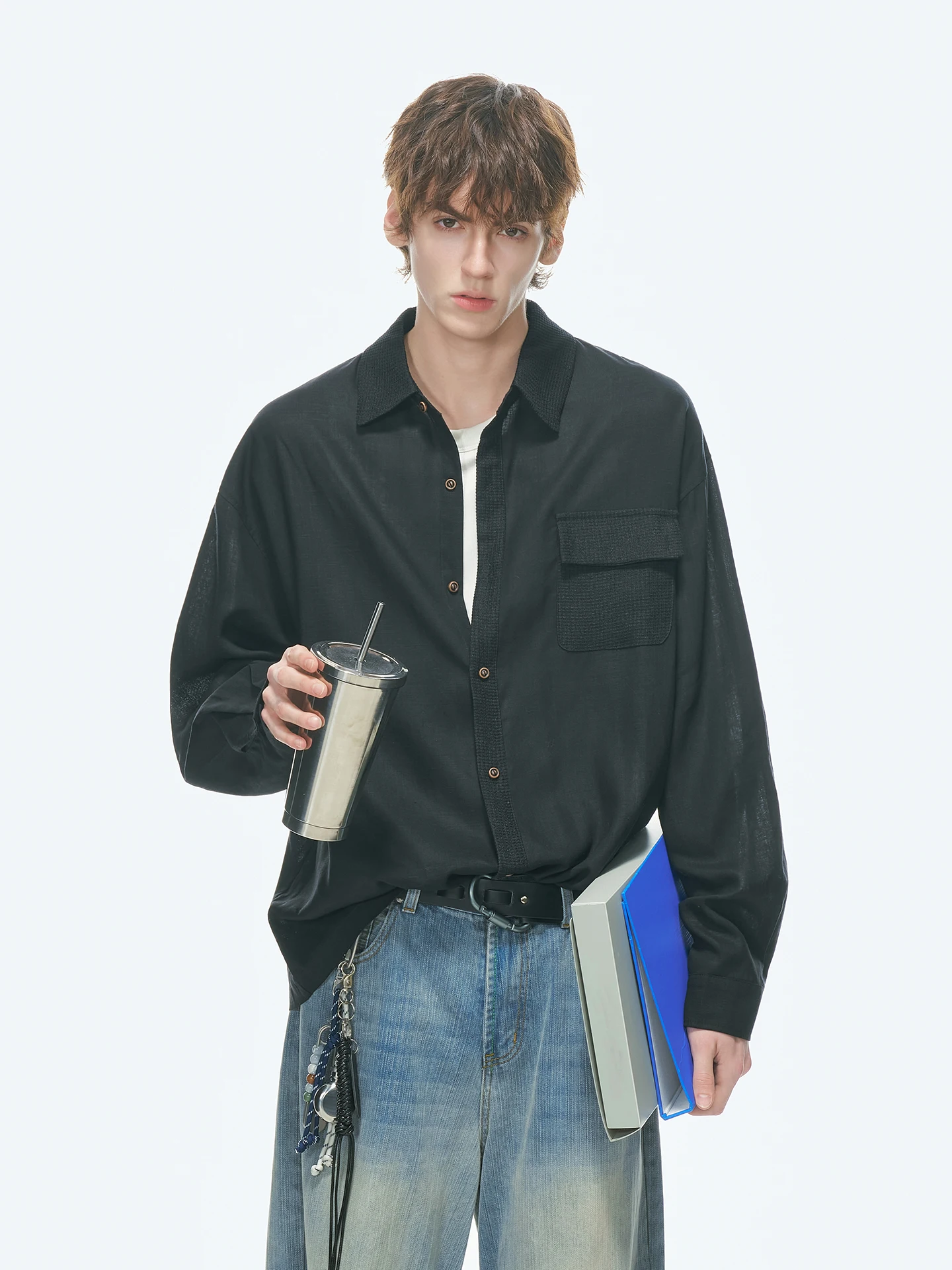 Dream Made Men's Long Sleeve Linen Shirt Textured Workwear Style Autumn Season Casual Fashion Comfortable Fit Commute Appropr...