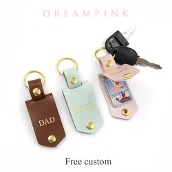 Custom Letters Photo Keychain DIY Gift Engrave Initials PU Leather Key Cover Holders Wedding Christmas Family Door Keys Chain