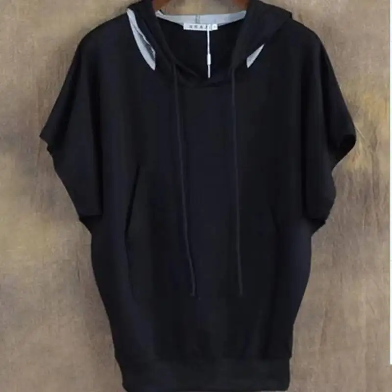 

Мужская толстовка с капюшоном, корейская мода, свободная толстовка с коротким рукавом летучая мышь, большая футболка, мужская повседневная толстовка, размер