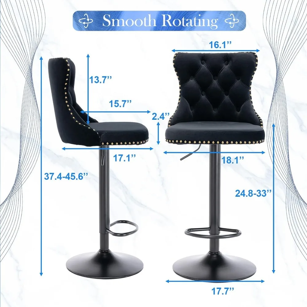 Taburete de Bar con Base negra, asiento ajustable de altura de mostrador de terciopelo, sillas giratorias con botón, Juego de 4