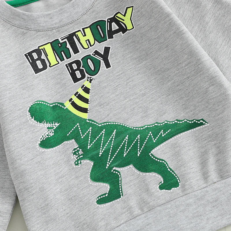 Criança bebê menino dinossauro roupa de aniversário oversize crewneck moletom calças definir rápido um reboque 2o aniversário roupas 1-5y