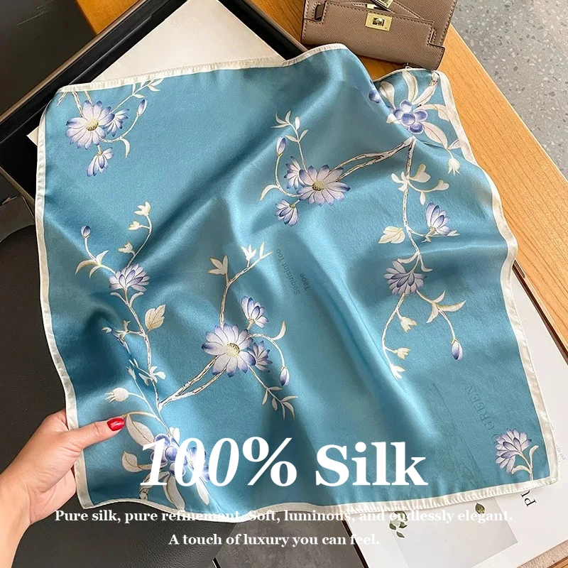 

Small Square Real Silk Scarf 53*53cm 100% Mulberry Silk Neck Scarf Women Hair Tie Bandana Handkerchief Lady Foulard Poncho 2026