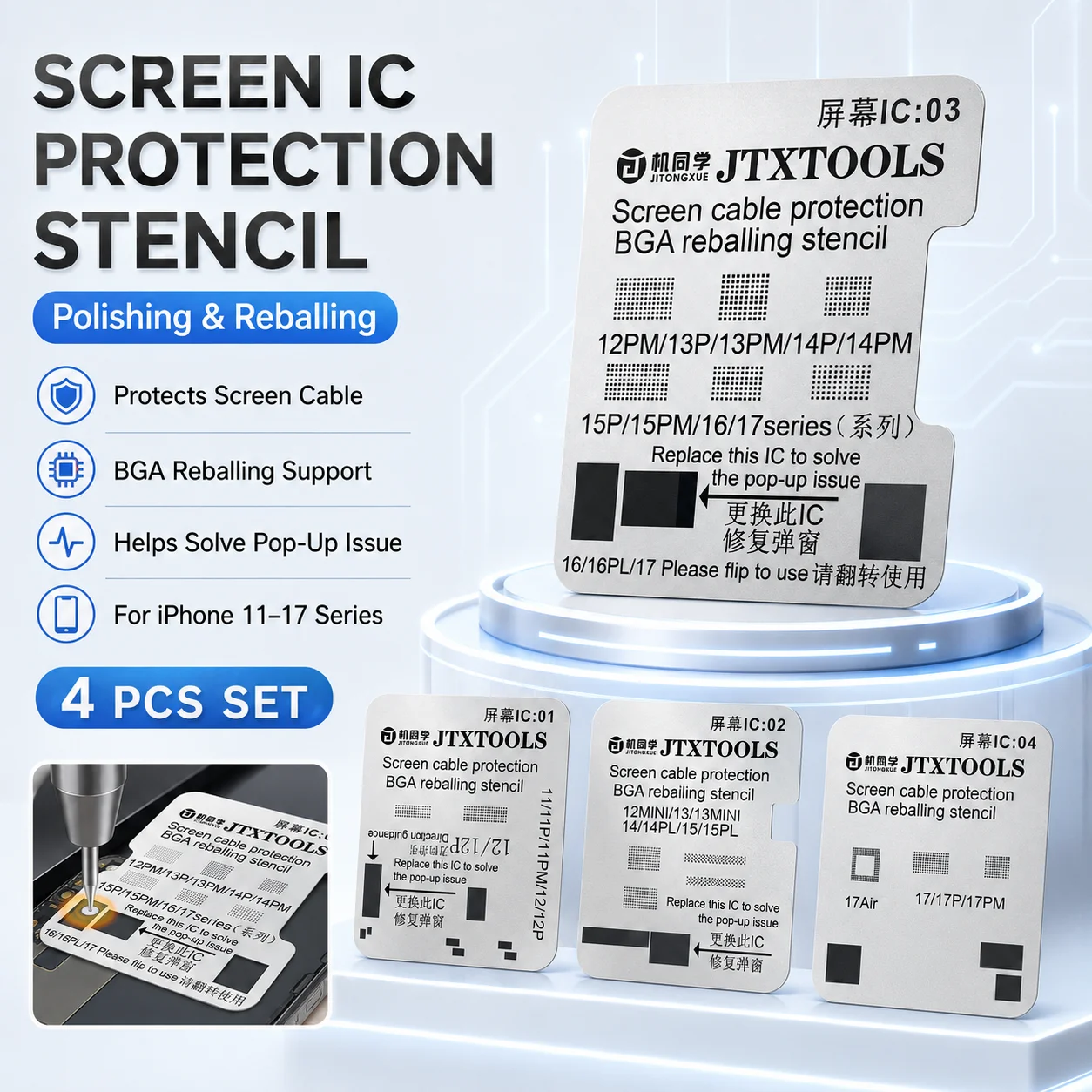 JTXTOOLS IC-05 Screen Flex Cable Protection Stencil for iPhone 11-17 LCD Touch Display IC BGA Reballing Repair Tool Kit