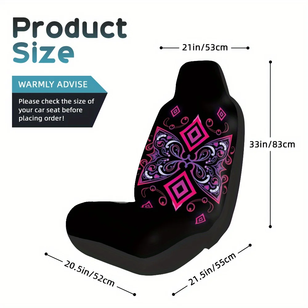 2pcs, Pink Purple Tribal Geometry Pattern Car Seat Covers, Elegant Front Seat Covers For Modern Car Design, Everyday For Driver