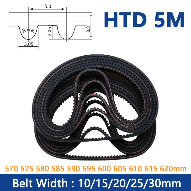 

1pc HTD5M Timing Belt Width 10 15 20 25 30mm Rubber Closed Loop Synchronous Belt C=570 575 580 585 590 595 600 605 610 615 620mm