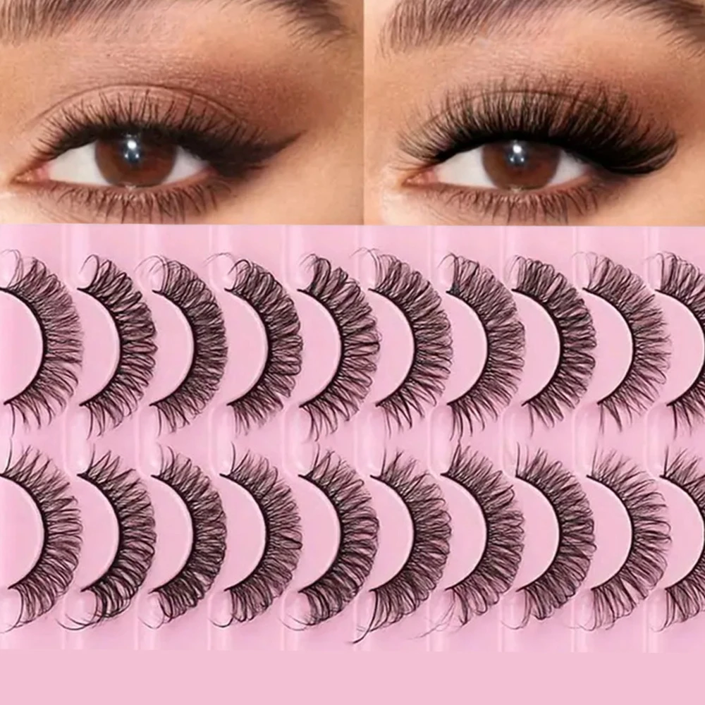 10 pairs of eyelashes, D-roll eyelashes, 3D eyelashes, reusable, fluffy striped eyelashes
