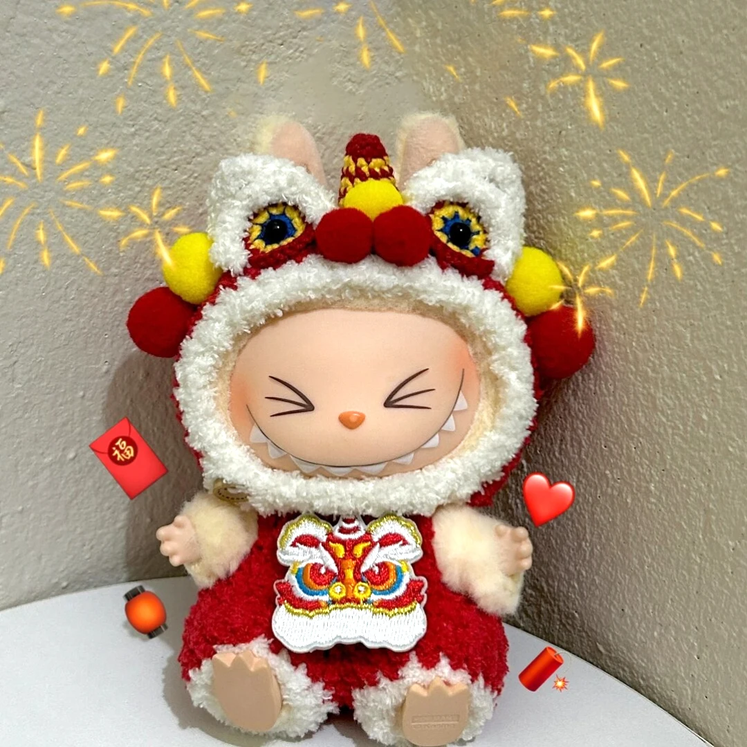 New Year Style Clothes 17cm Labubu Clothes Red Festive Attire Great Red Awakening Lion Clothes Dolls Accessories Labubu RopaGift