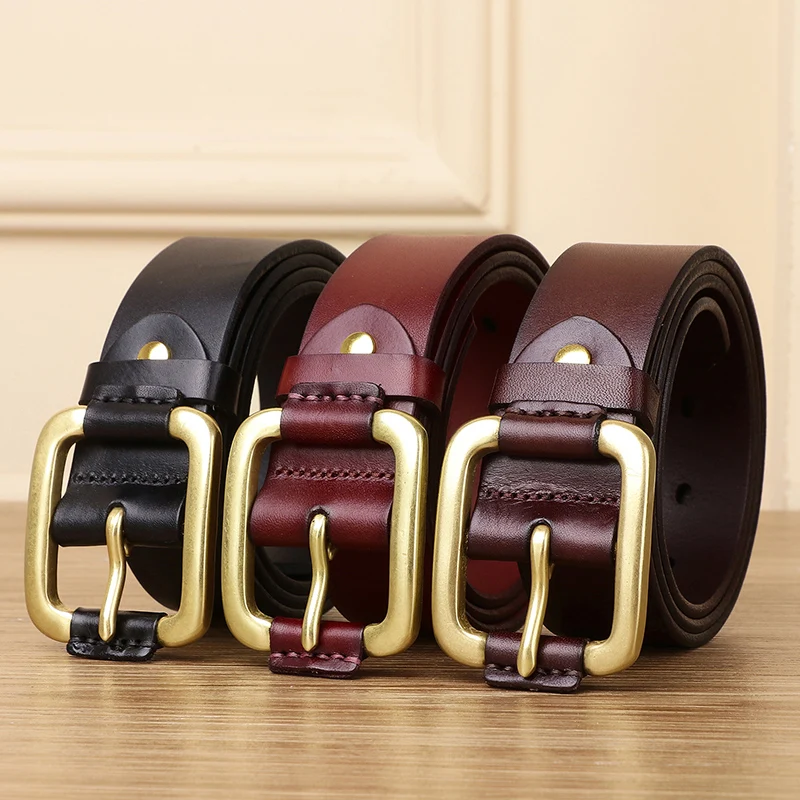 Genuine Leather Belt For Men  Youth Casual  Gold  Buckle Cowhide Copper Buckle luxury Personality  Trouser Belt Beltbuckles Man