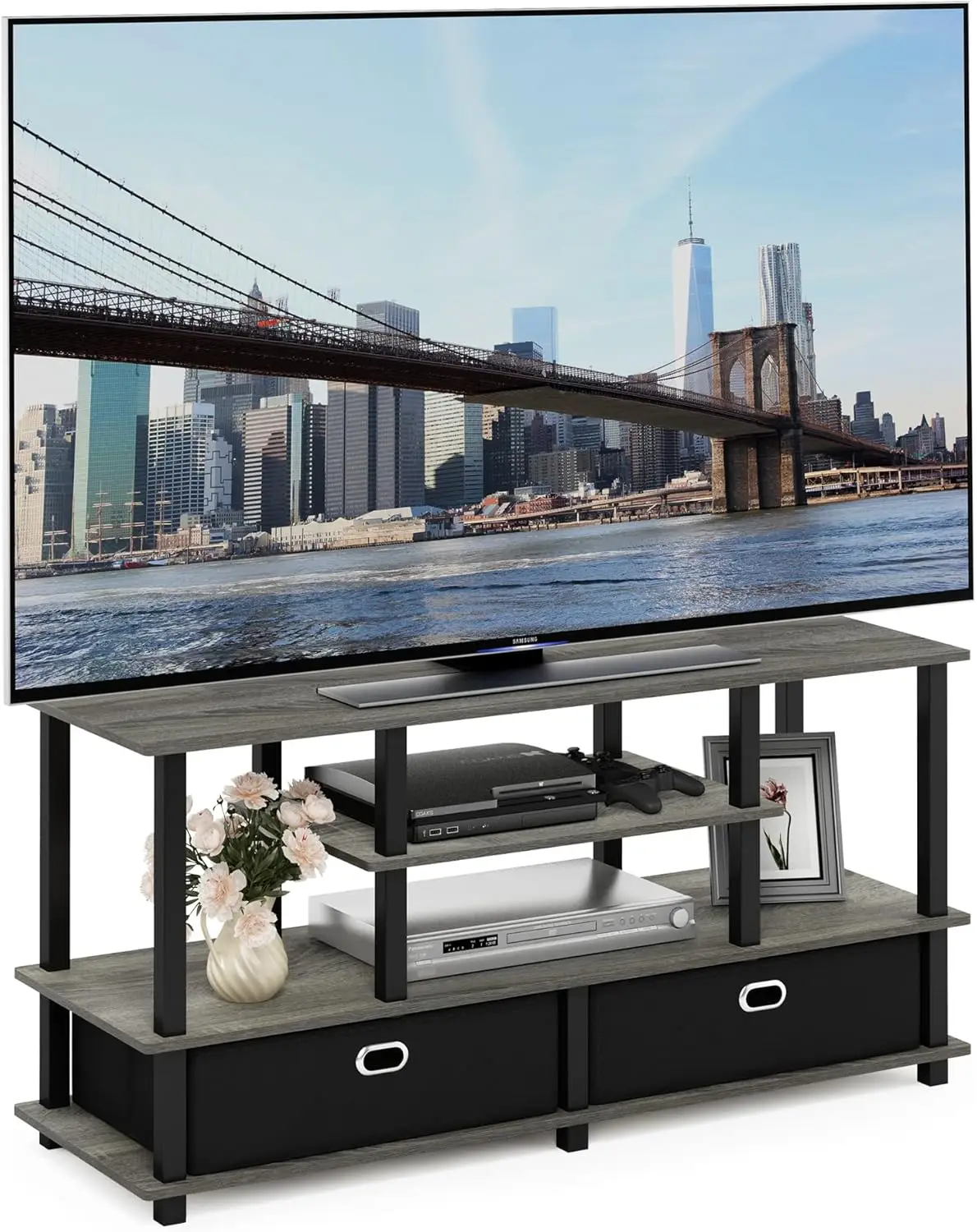 

JAYA Large Stand for up to 55-Inch TV, French Oak, 47. 63(W) x 15. 55(H) x 22. 79(D) Inches., Grey/Black