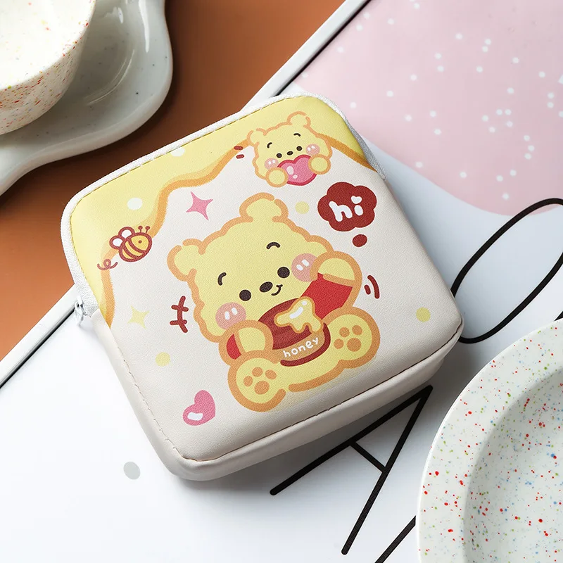 Disney Pooh Bear Winnie Aunt Tampon Storage Bag Aunt Towel Bag Coin Purse Sanitary Storage Bag Cartoon Zipper Wallet Girl Gift