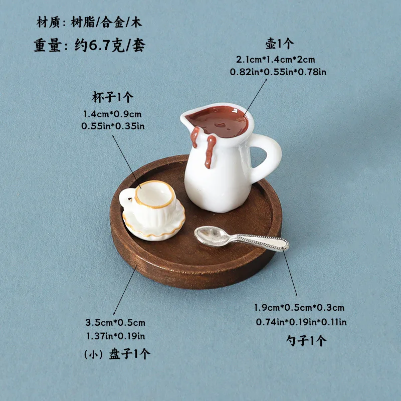 Dollhouse Miniature Simulation Coffee Cup Tray Saucer Spoon Model DIY Handmade Mini Scene Decor Accessories Props Decoration