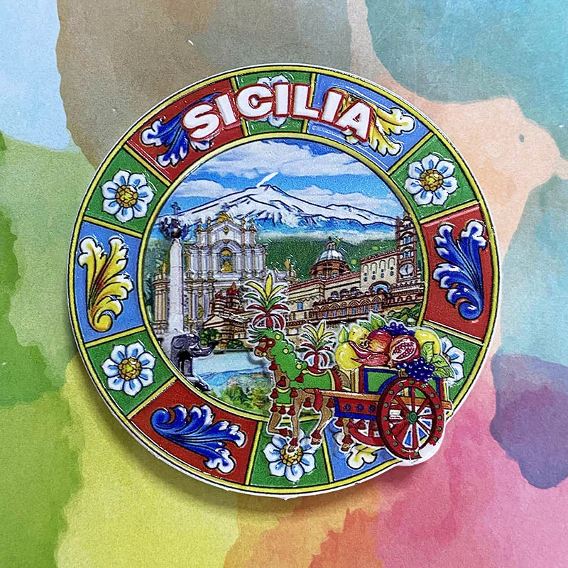 Sicily Mount Etna Noto tourist souvenirs Palermo Cathedral 3D stereo refrigerator sticker Home decor items Collection crafts