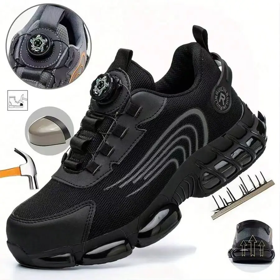 Veiligheidsschoenen voor heren Stalen neus Anti-lek Werkschoenen voor heren Antislip Versterkte zool Roterende knop Mode-sneaker - afbeelding 1