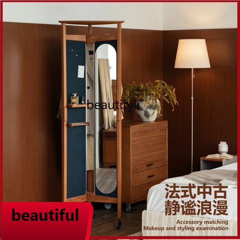 

f185 Clothes Rack with Integrated Dressing Mirror, Freestanding Bedroom Garment Rack, Movable Small Household Design