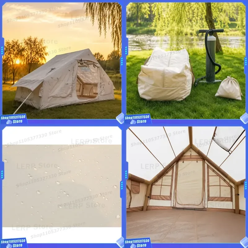 300x210x200cm Inflatable Tent 6.3sqm Standard Air Column 210D Oxford Khaki 3-4 Person Family Portable Easy Build Glamping