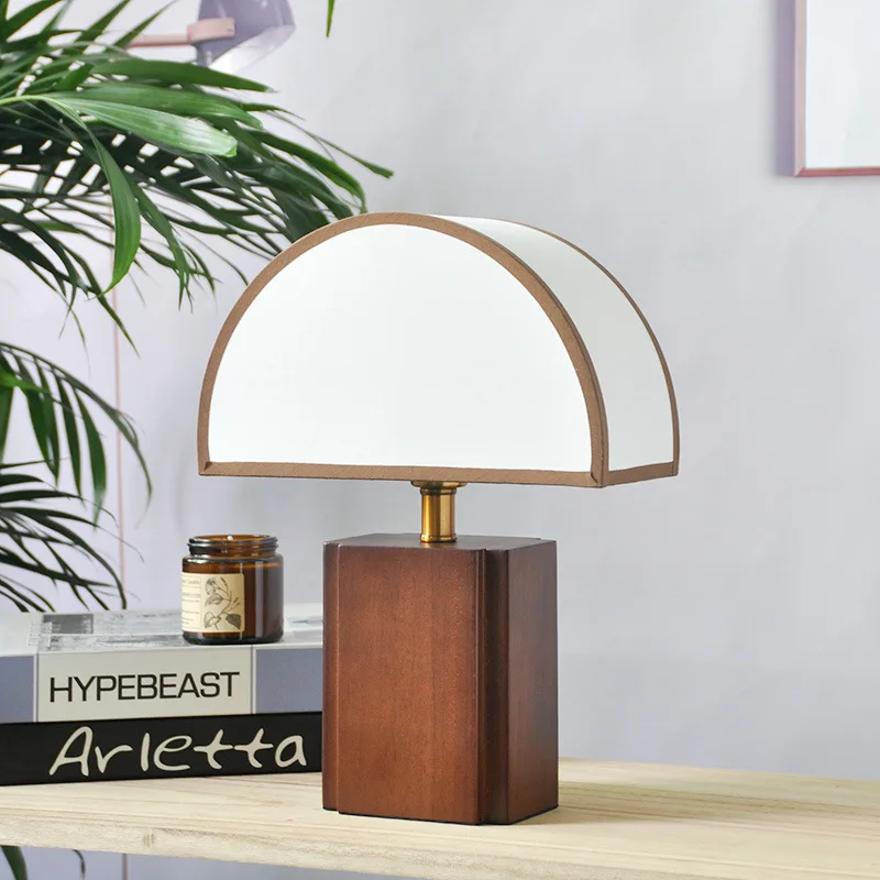 

Retro Solid Wood + Fabric Lampshade Decorative Table Lamp Nordic Bedroom Study Bedside Decorative Night Light Home Decor Light