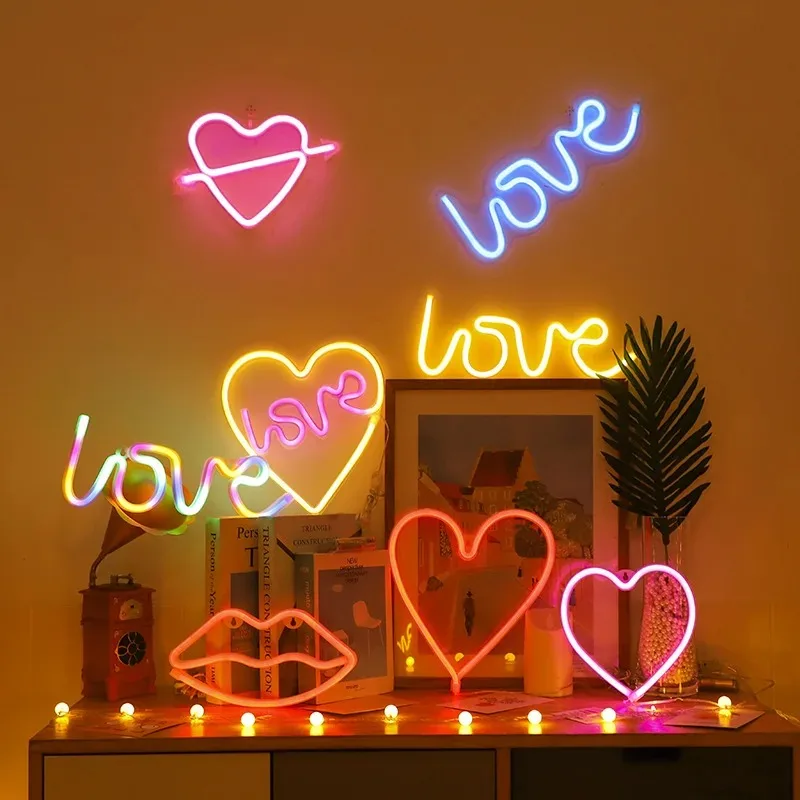

Valentines Day Decor Heart Neon Sign Lights for Wall Decor Neon Signs for Bedroom Wedding Birthday Holiday Party Childern Gift