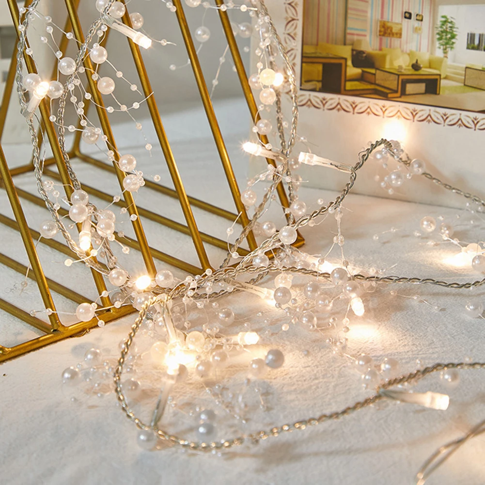 Pearl Beads String Lights, 30/50 LED Pearl Garland Lights Handmade Weave Fairy String Lights Battery Operated String Light