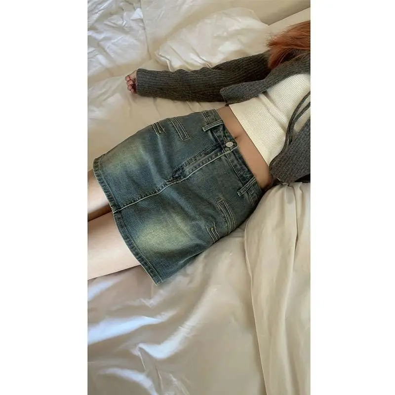 

Spring New Faion Women's Denim Skirt Slim Fit mid Waist A-Line Skirt Cleanfit Sle Ciwalk PVC Material Batwing pe