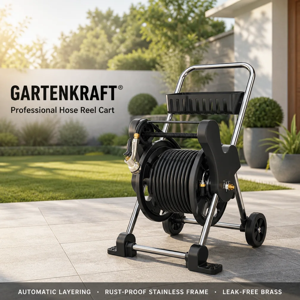 Custom 200ft Empty Garden Hose Reel Cart, 5/8 Inch Freestanding Metal Reel With Automatic Layering For Irrigation