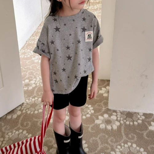 2026 Summer New Korean Style Kids Printed Short Sleeve T-shirt Soft Girls Boys Basic Undershirt Children Daily Tops