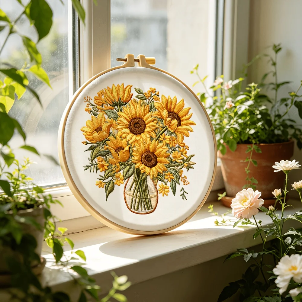 Beginner Friendly DIY Embroidery Kit Preprinted Fabric Embroidery Hoop Thread Needles Handcraft Project Festival Gift