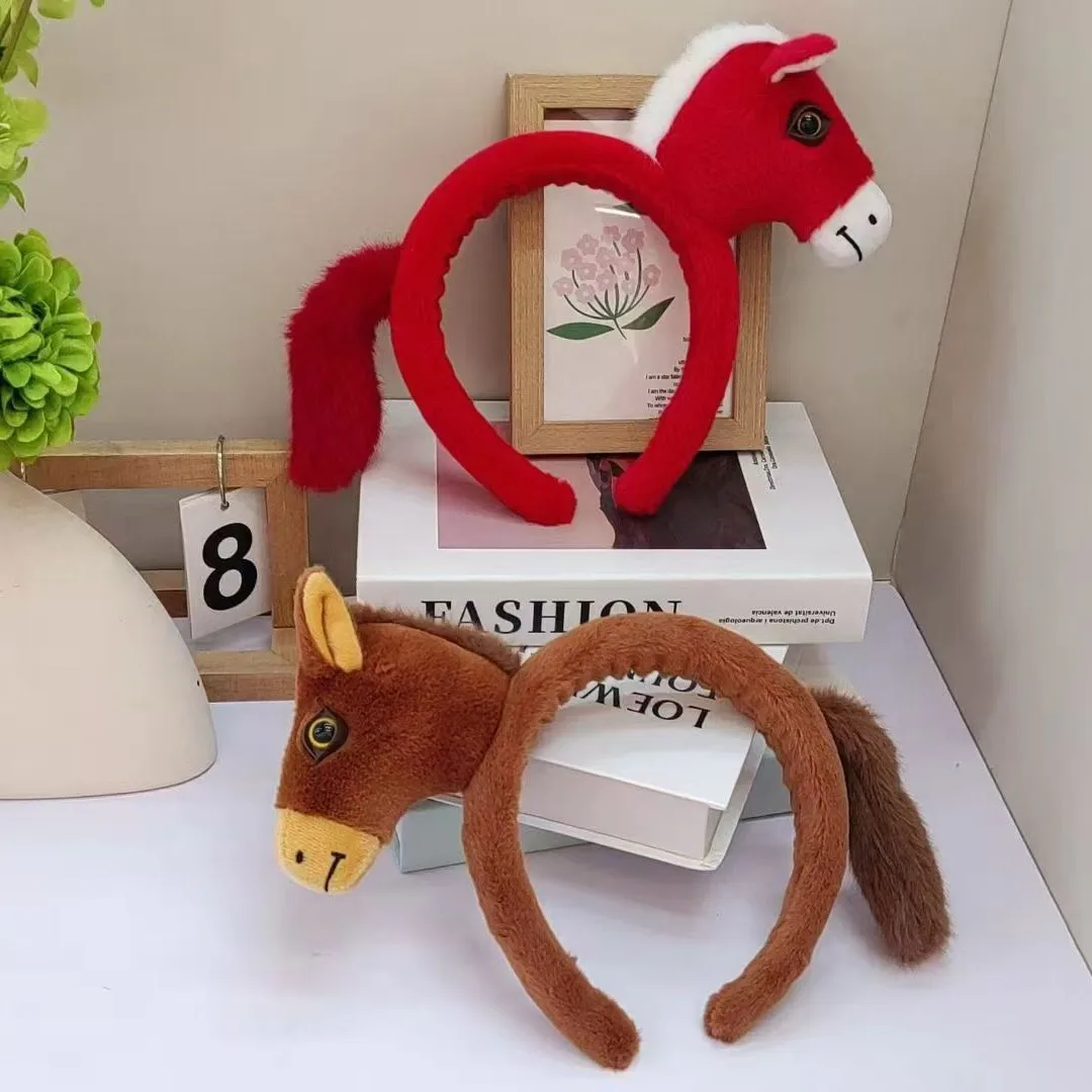 

Новогодняя мультяшная повязка на голову с лошадкой, 3D, подарок для детей и взрослых, аксессуар для волос, ручная работа