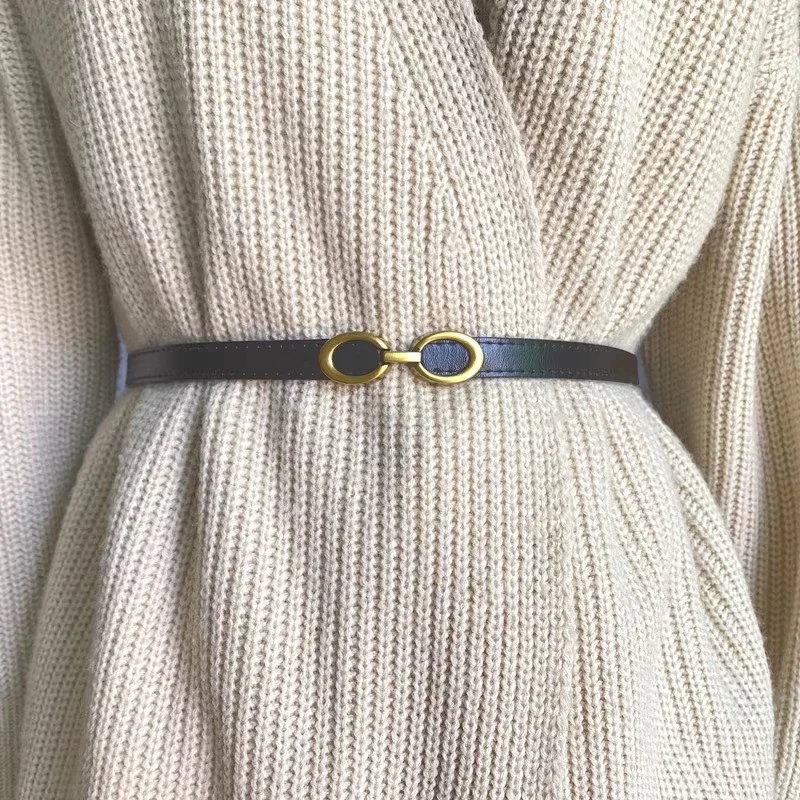 Элегантный винтажный тонкий пояс с пряжкой, украшение, женский свитер в корейском стиле, платье, кожаный пояс, тонкий ремень