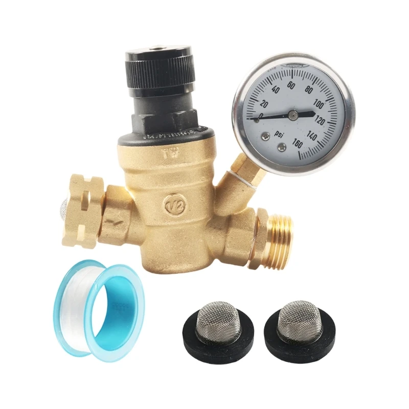 

A2BF Two Filter Motorhome Water Pressure Control Valves Adjustable Handle For Campers Trailers With Silicone Pressure Gauges