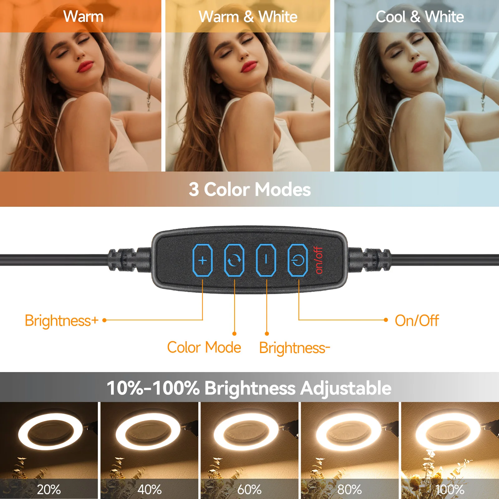 5X/10X beleuchtete Lupe USB 3 Farben LED Lupe für Lötkolben Reparatur/Tischlampe/Hautpflege Schönheit