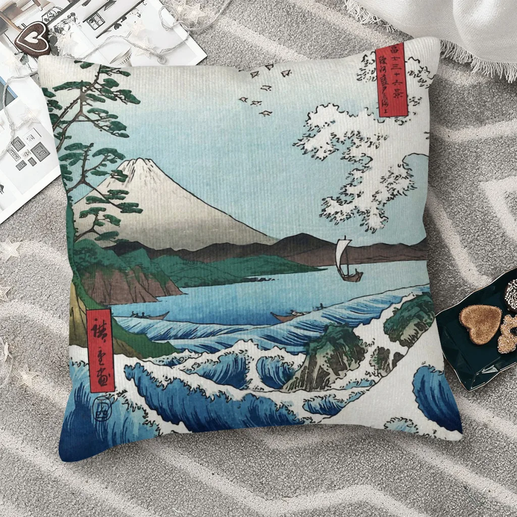 Hiroshige the Sea Off Satta Japan With Volcano Landscape Polyester Cushion Cover For Livingroom Office Decorative Pillow Cover