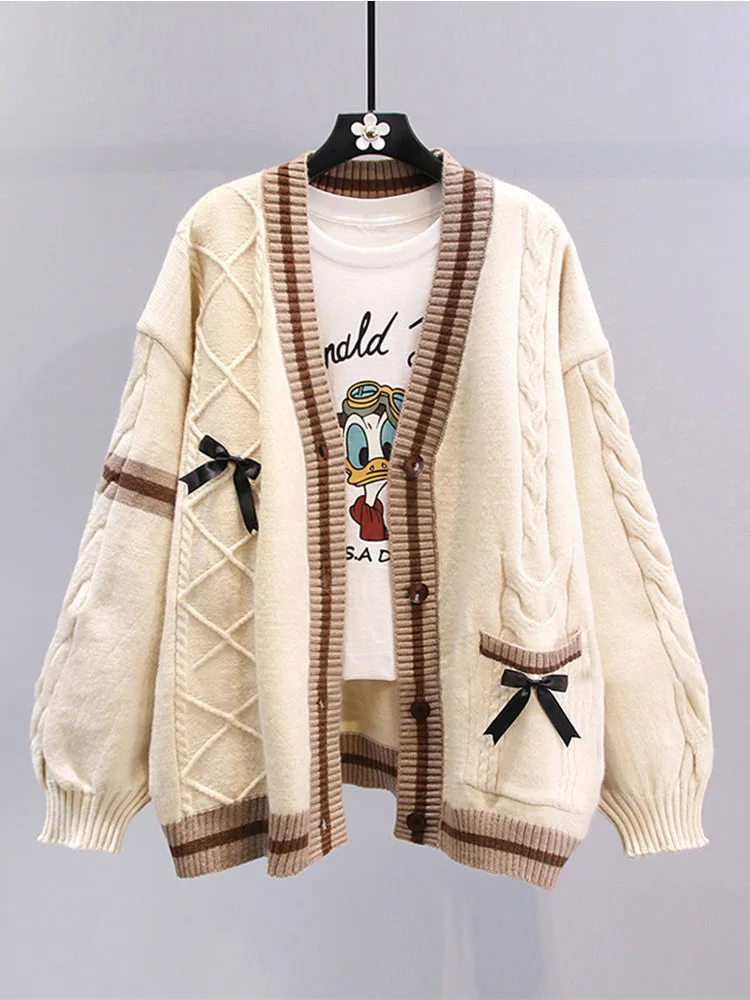 

Sweet Loose Lazy Sle Women's Knitted Cardigan Knot Sweater Coat Autumn Winter New Arrival Versatile Design Comfor...