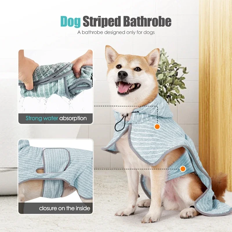 Pet Bathrobe Coat Water Absorbent Towel for Large Medium Small Dogs Soft Adjustable Fast Drying Moisture Cat Pet Bath Robe