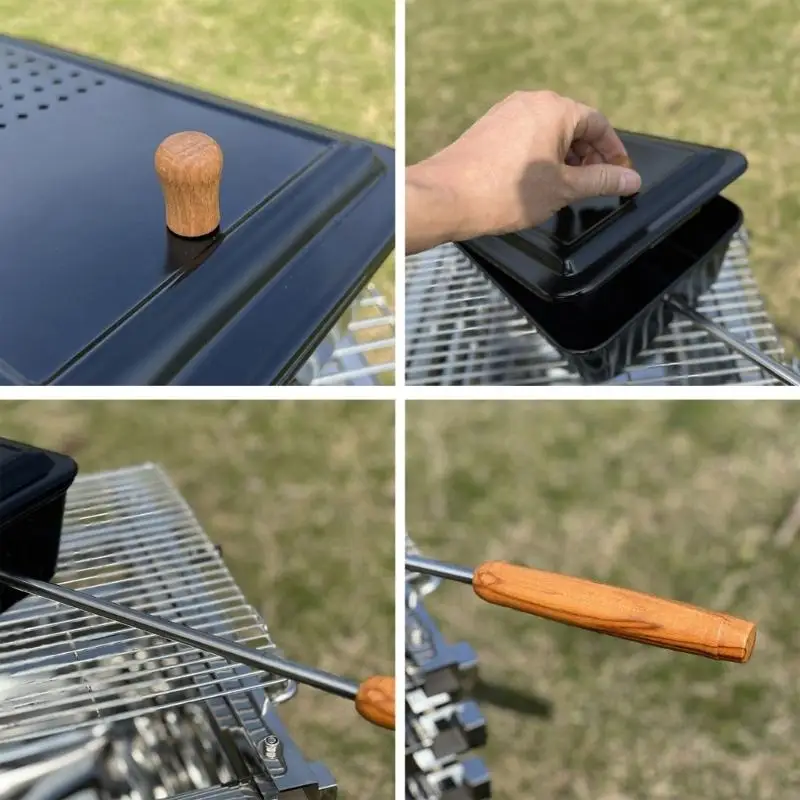 

Household Manual Corn Baking Pan With Wooden Handle Outdoor Cooking Utensils