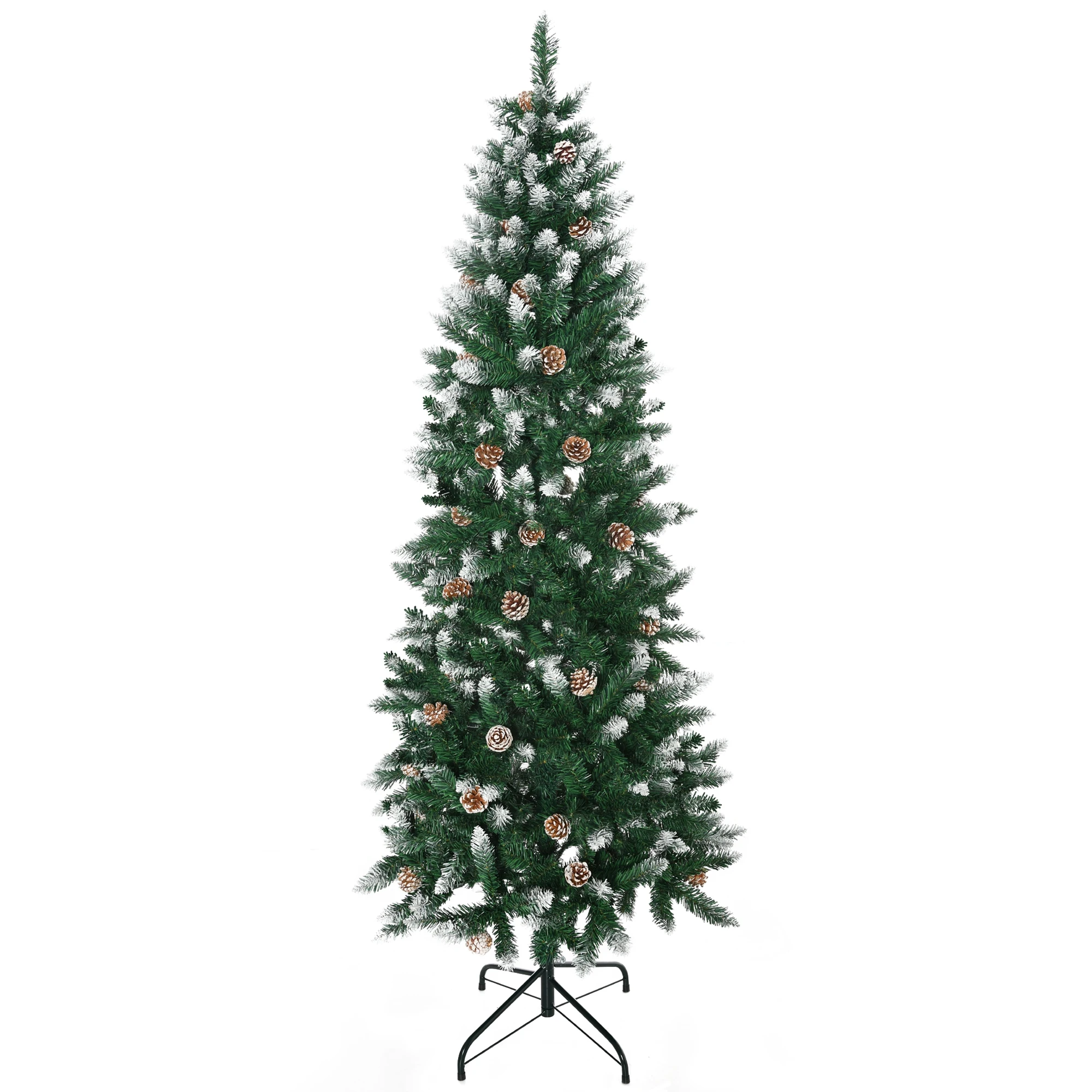 HOMCOM Árbol de Navidad Artificial de Nieve 180 cm con 508 Ramas 49 Piñas