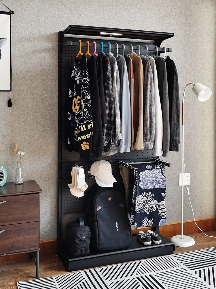 Metal hole board open wardrobe storage with simple walk-in shelves