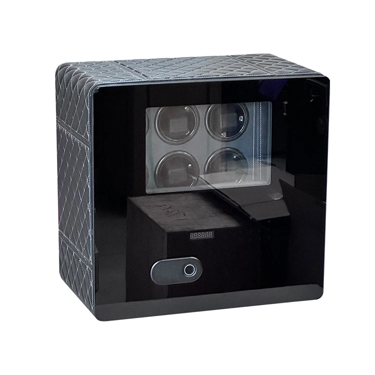 Safe Black Leather Watch Winder Tempered Glass Digital Fingerprint Combination Lock Deposit Safe Box