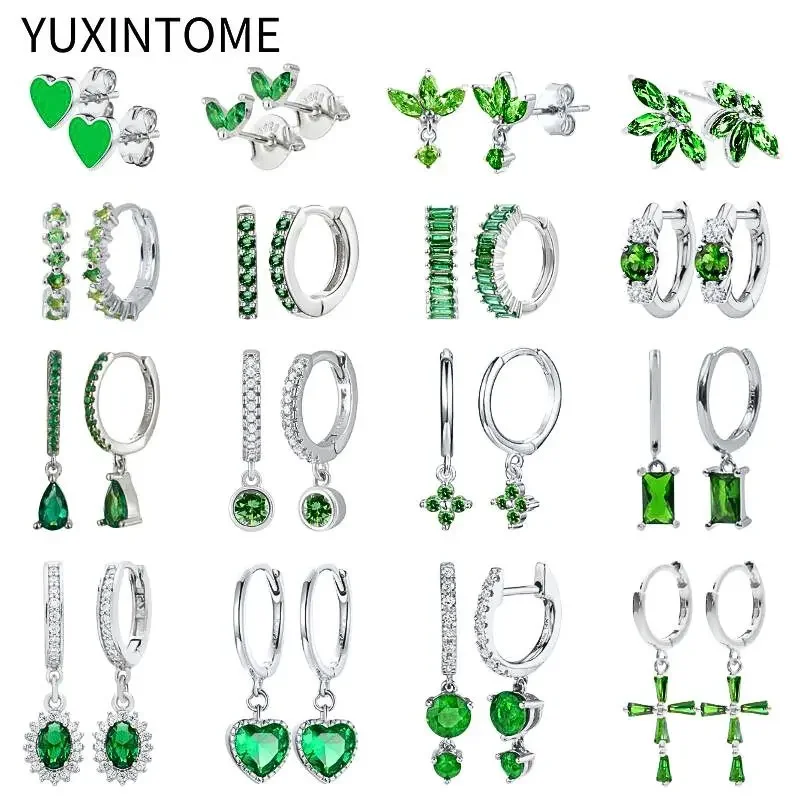 925 Sterling Silver Needle Green Zircon Hoop Earrings for Women Fashion Water Drop/Flower Dangle Silver Earrings Luxury Jewelry