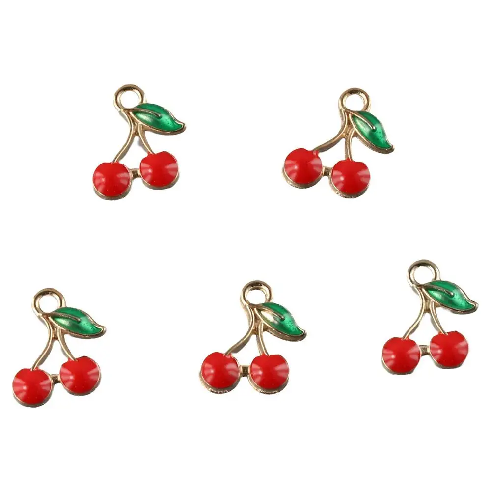 Red Cherry Alloy Enamel Charm Pendant Gold Plated Mini Cherry Fruit Dangle Charms Alloy Enamel Jewelry Making DIY Crafts