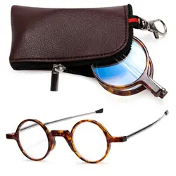 Vintage Mini Reading Glasses Women Men Compact Folding Round Frame Reading Eyeglasses Portable Readers With Keychain Case